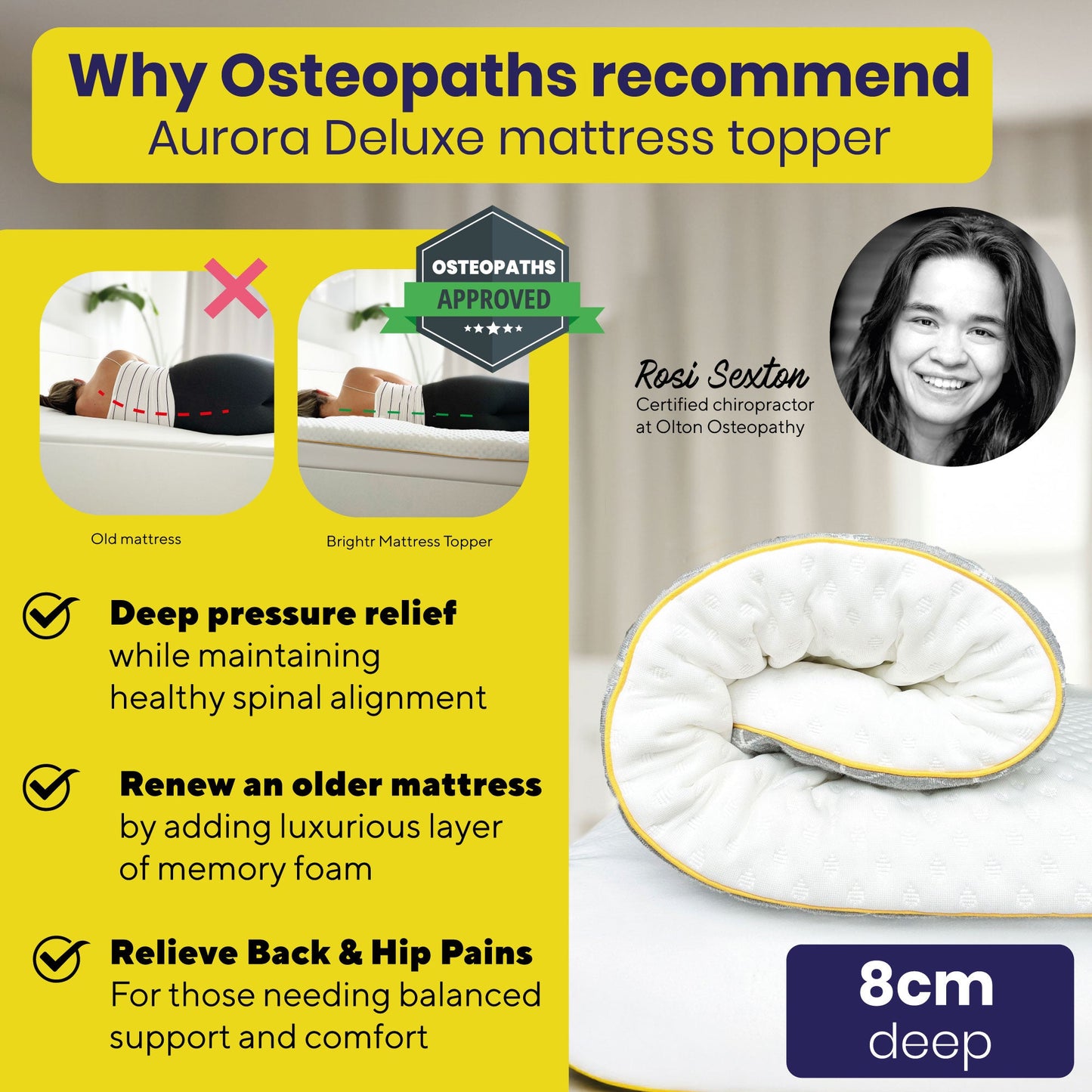 Brightr® Aurora Deluxe 2 in 1 Memory Foam mattress topper Medium Firm