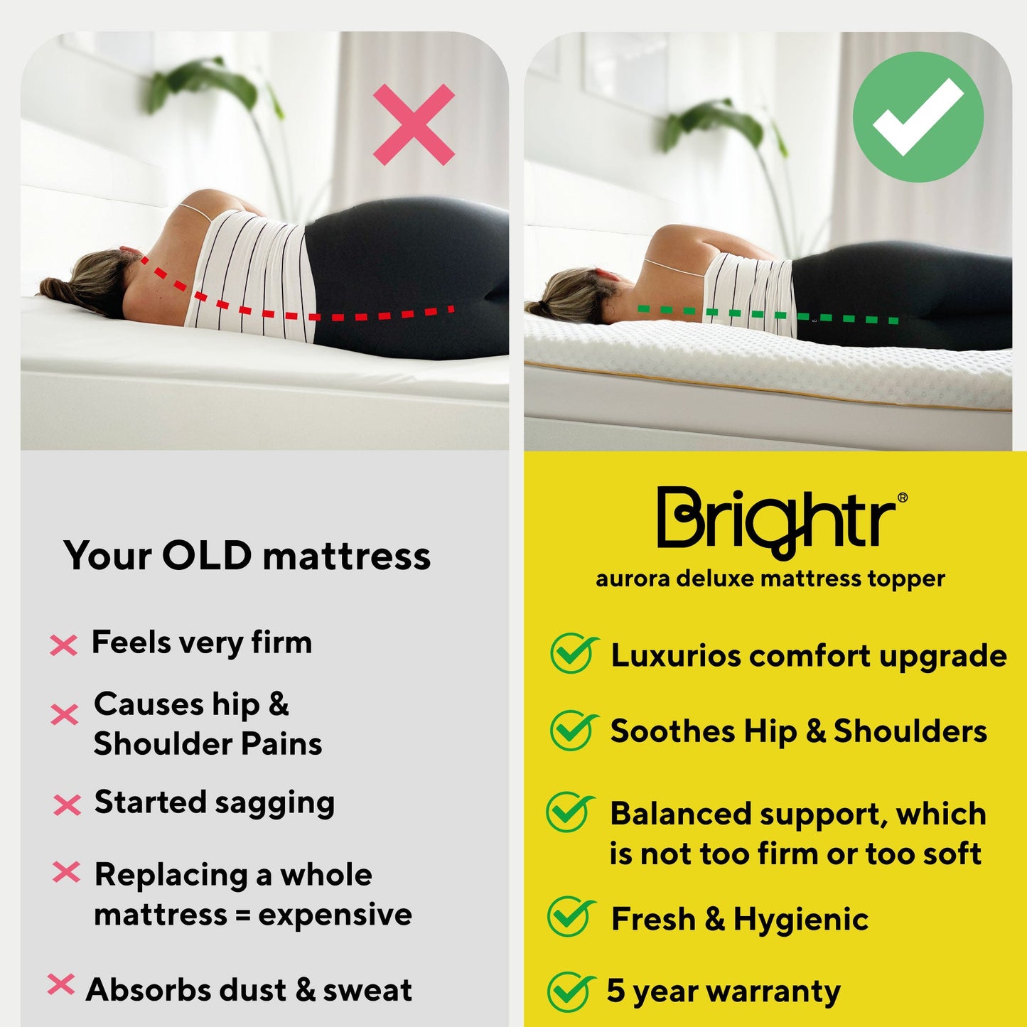 Brightr® Aurora Deluxe 2 in 1 Memory Foam mattress topper Medium Firm