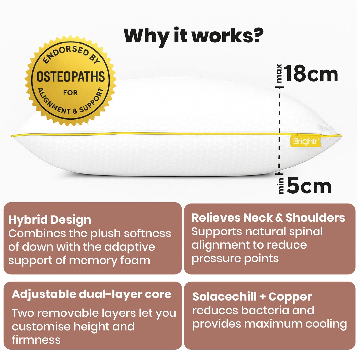 Brightr® Stella Hybrid Neck Relief pillow