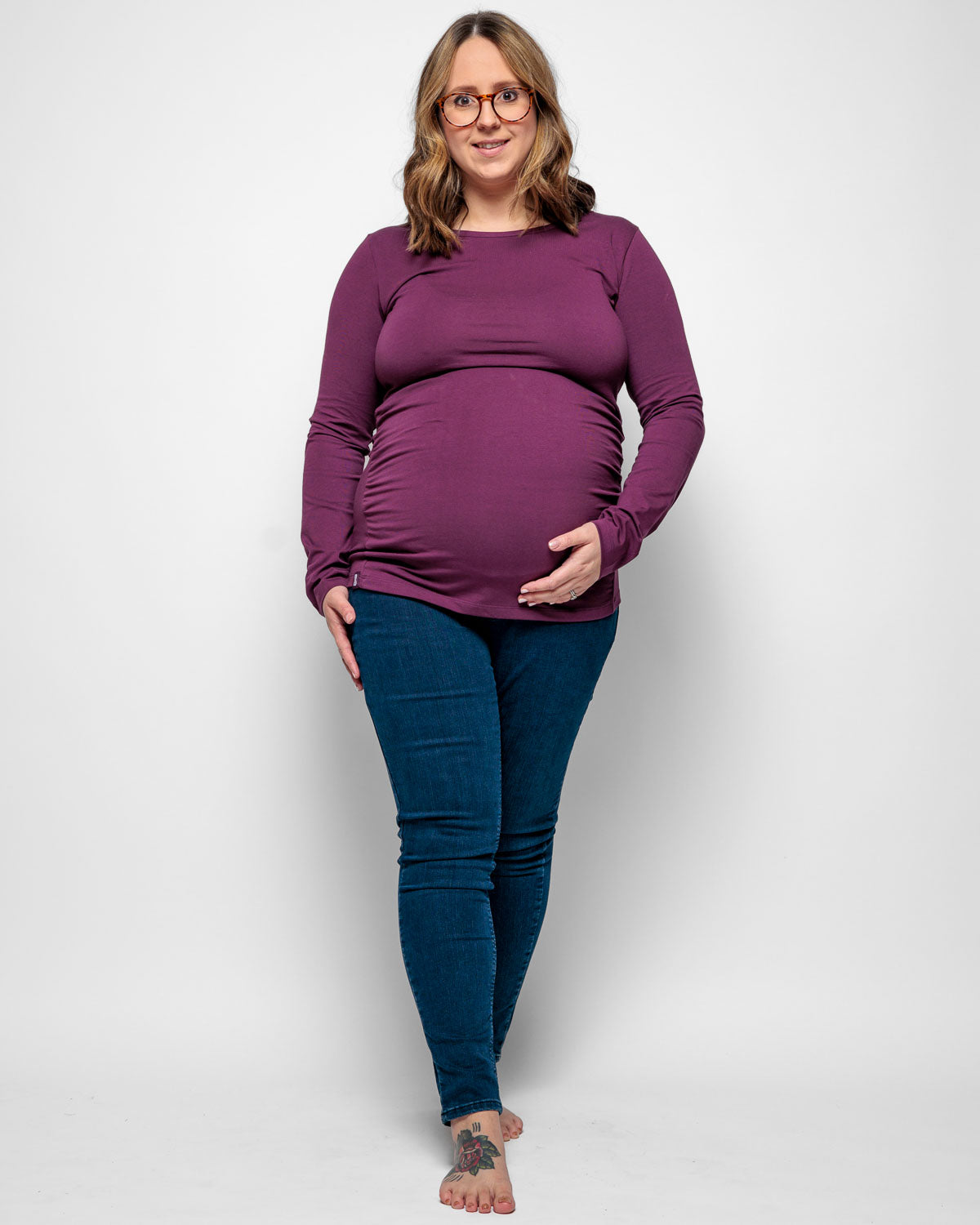 MATERNITY LONG SLEEVE TOP IN PLUM