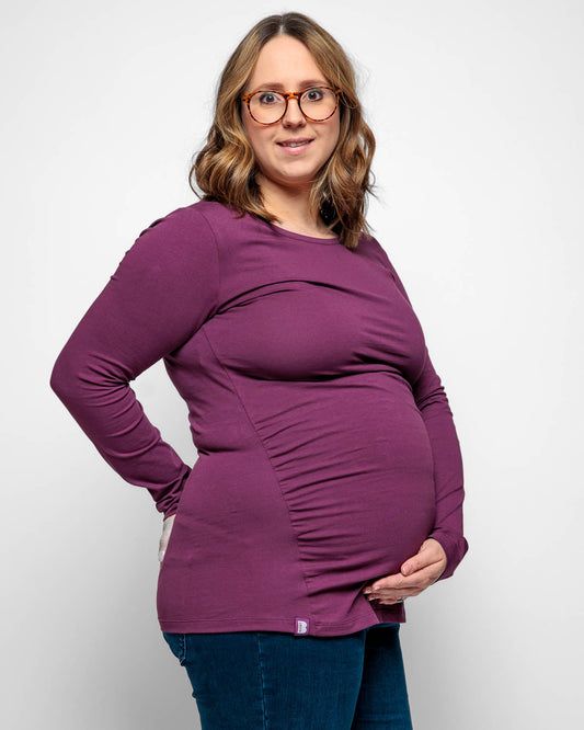 MATERNITY LONG SLEEVE TOP IN PLUM