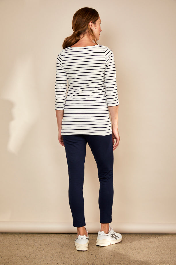Nursing 3/4th Sleeve T-shirt in White/Navy Stripes