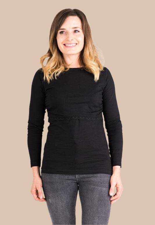Nursing long sleeve t-shirt (with lace) in Black