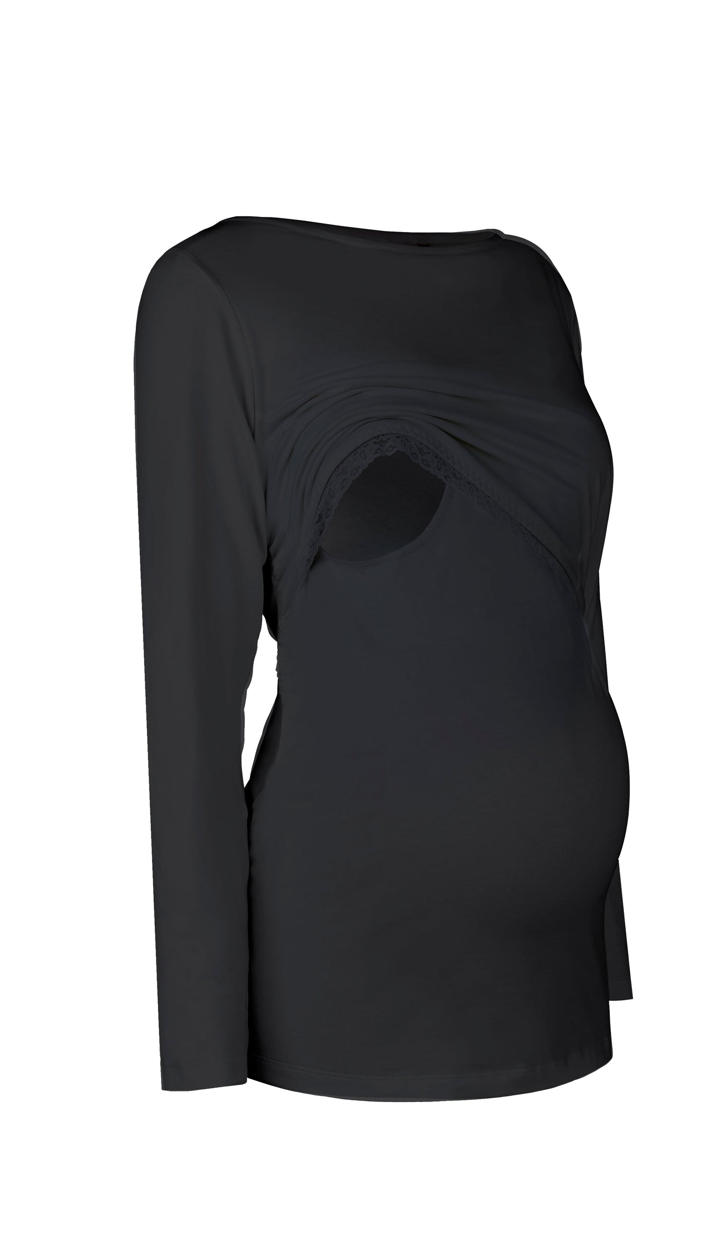 Nursing long sleeve t-shirt (with lace) in Black