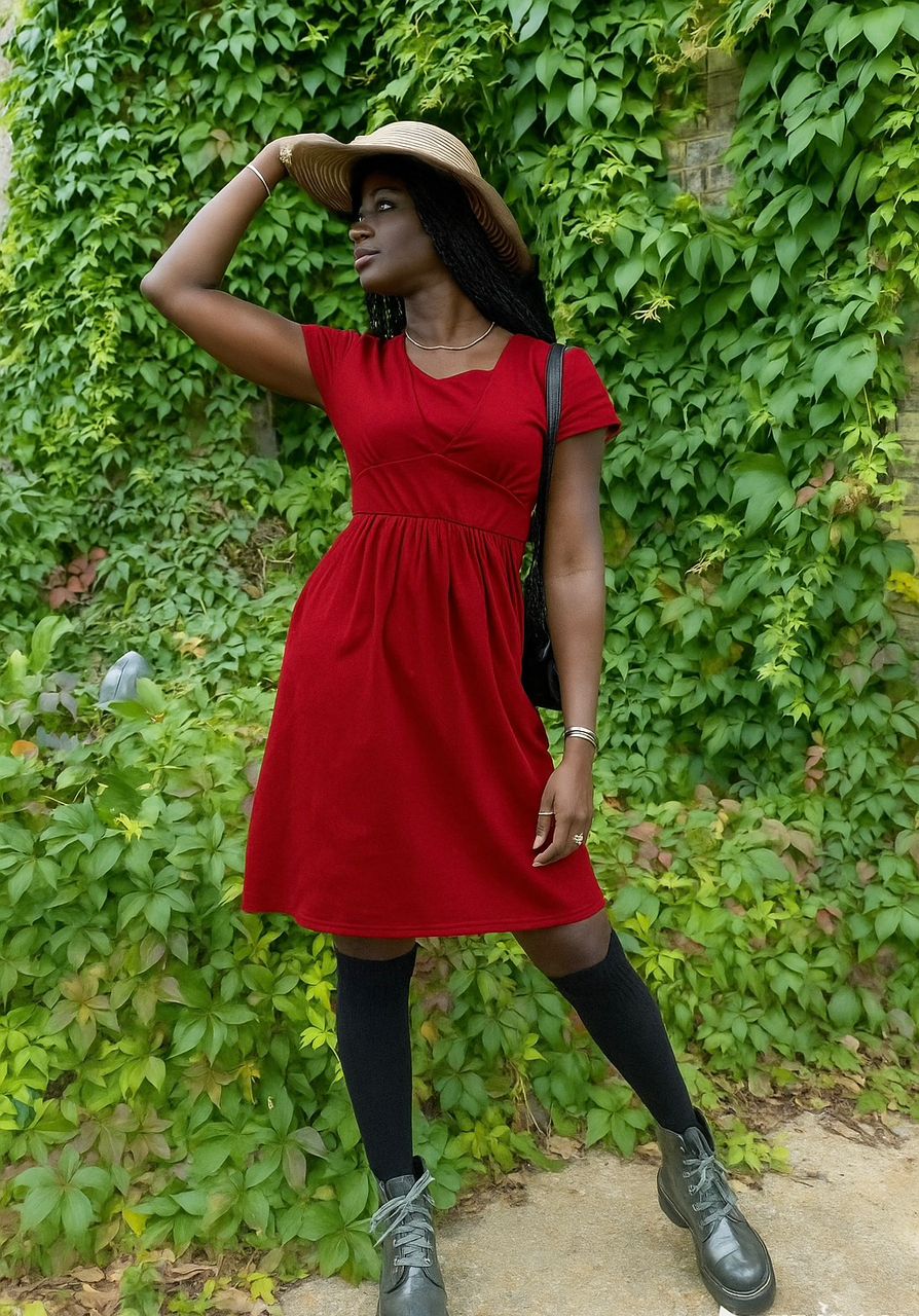 Burgundy Red Cotton Breastfeeding Dress