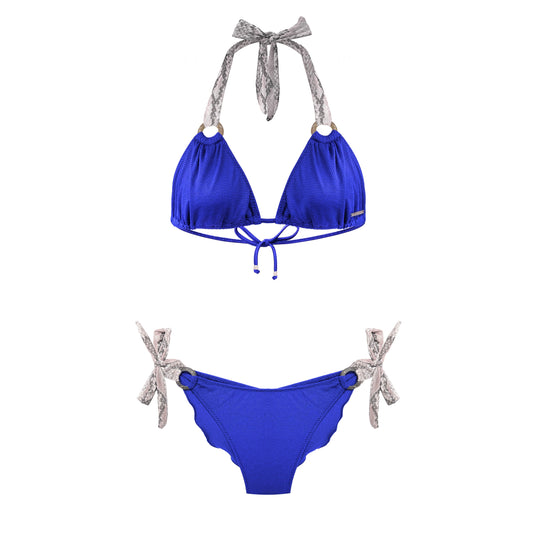 Blue Cobalt Bikini With Animal Print Straps