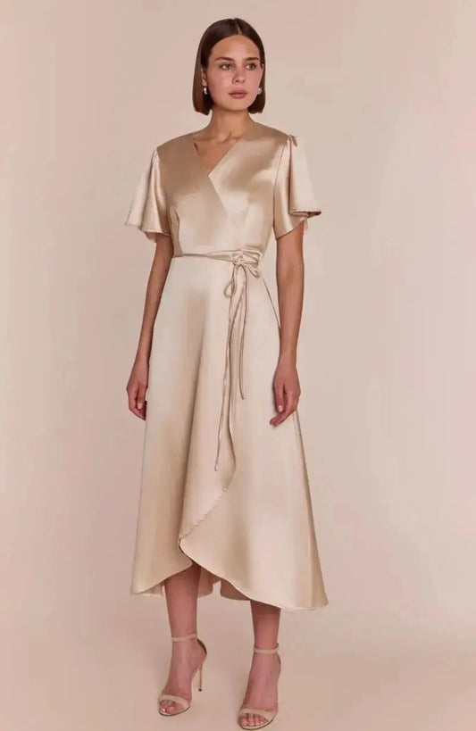 Florence Waterfall Dress in Champagne Satin