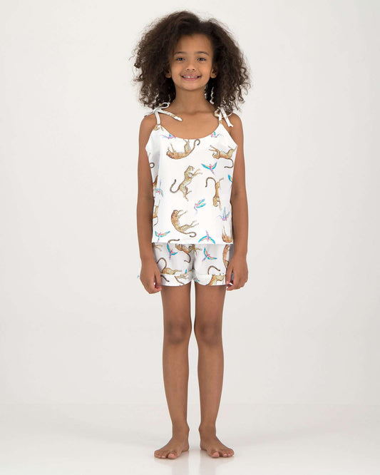Girls Camisole Pyjamas - Playing Cheetahs