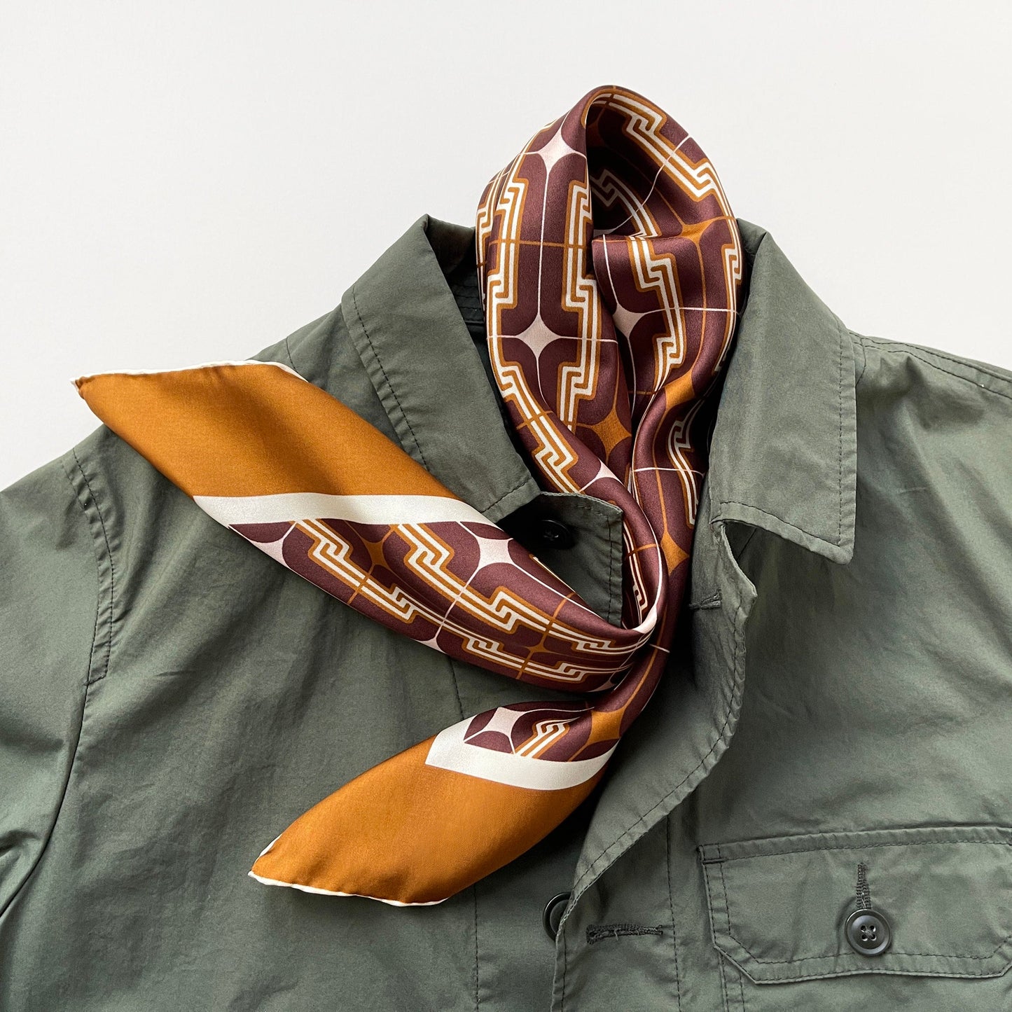Retro Geometric Silk Square Scarf - 65cm Double-Sided Print Men's Square Neckerchief