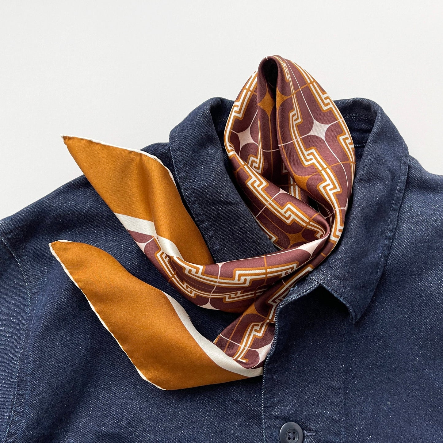 Retro Geometric Silk Square Scarf - 65cm Double-Sided Print Men's Square Neckerchief