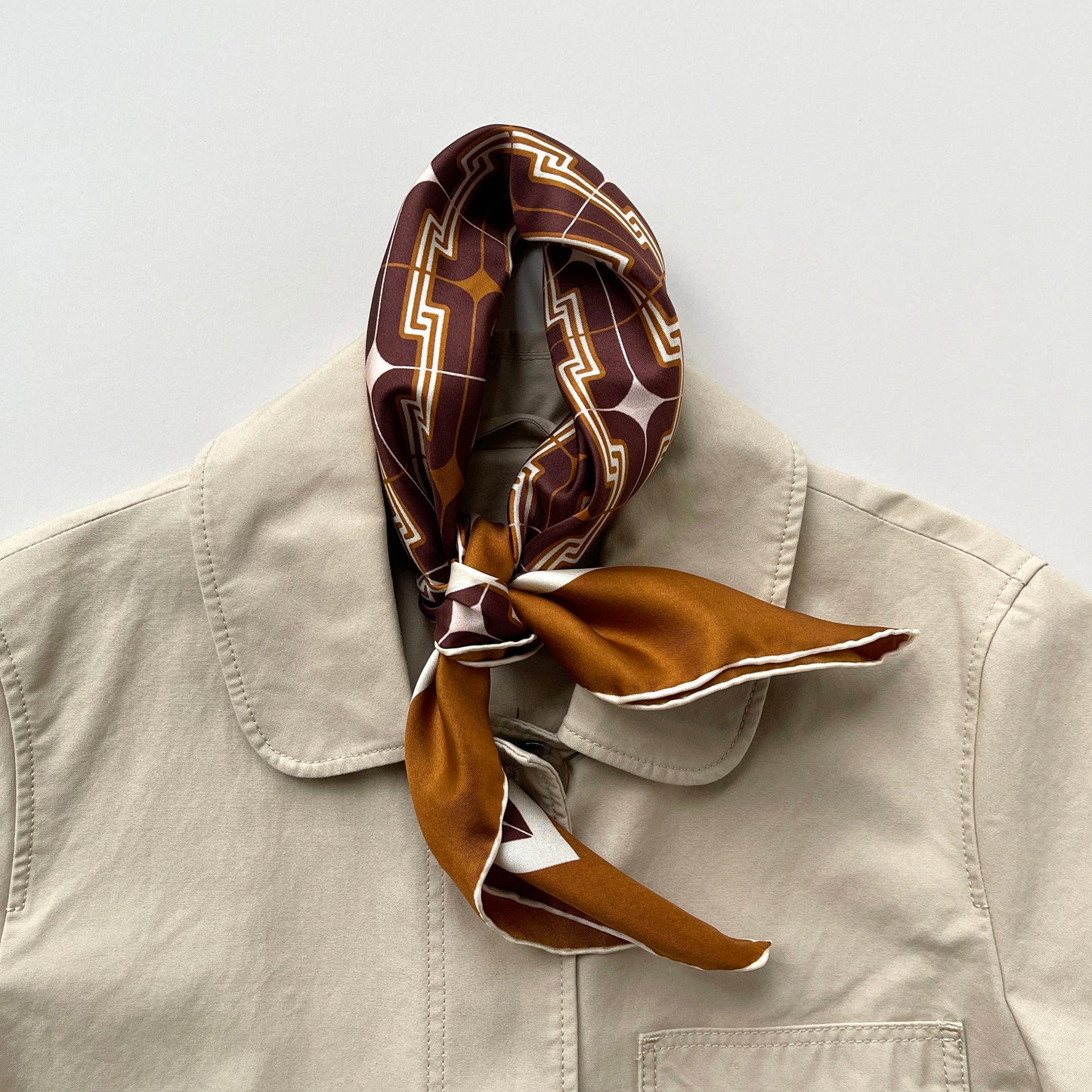 Retro Geometric Silk Square Scarf - 65cm Double-Sided Print Men's Square Neckerchief