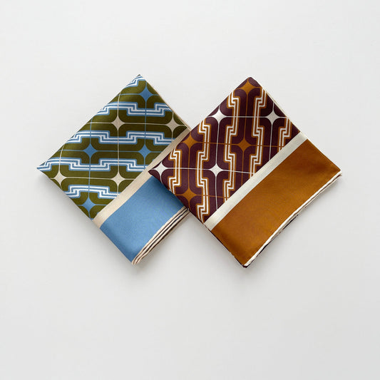 Retro Geometric Silk Square Scarf - 65cm Double-Sided Print Men's Square Neckerchief