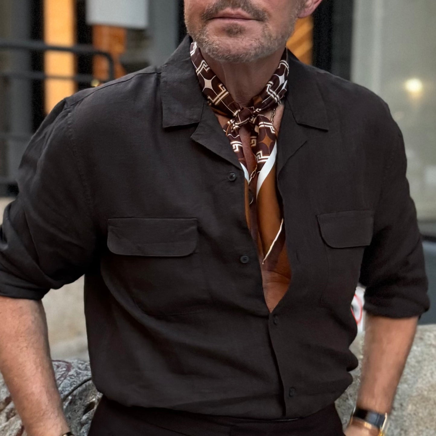 Retro Geometric Silk Square Scarf - 65cm Double-Sided Print Men's Square Neckerchief