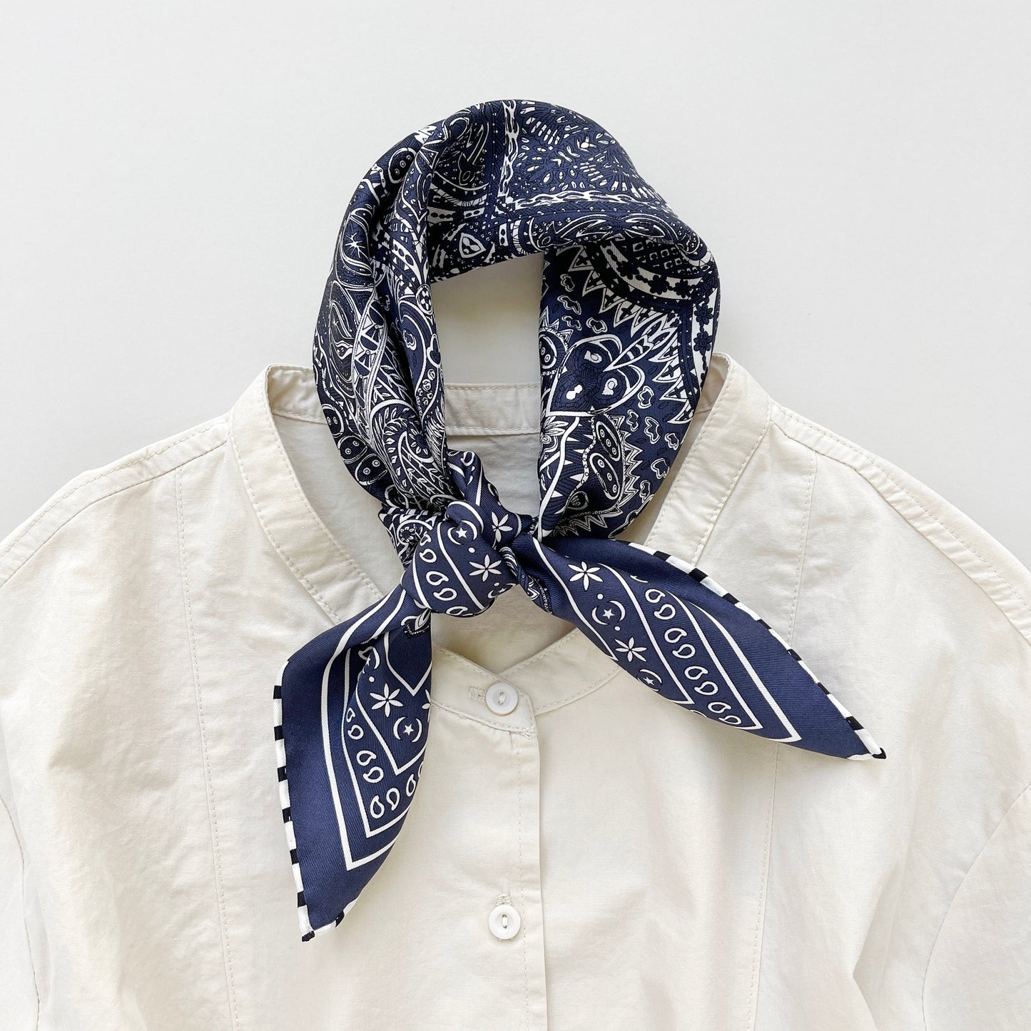 Navy Heritage Paisley Silk Scarf - 53cm Hand-Rolled Unisex Bandana