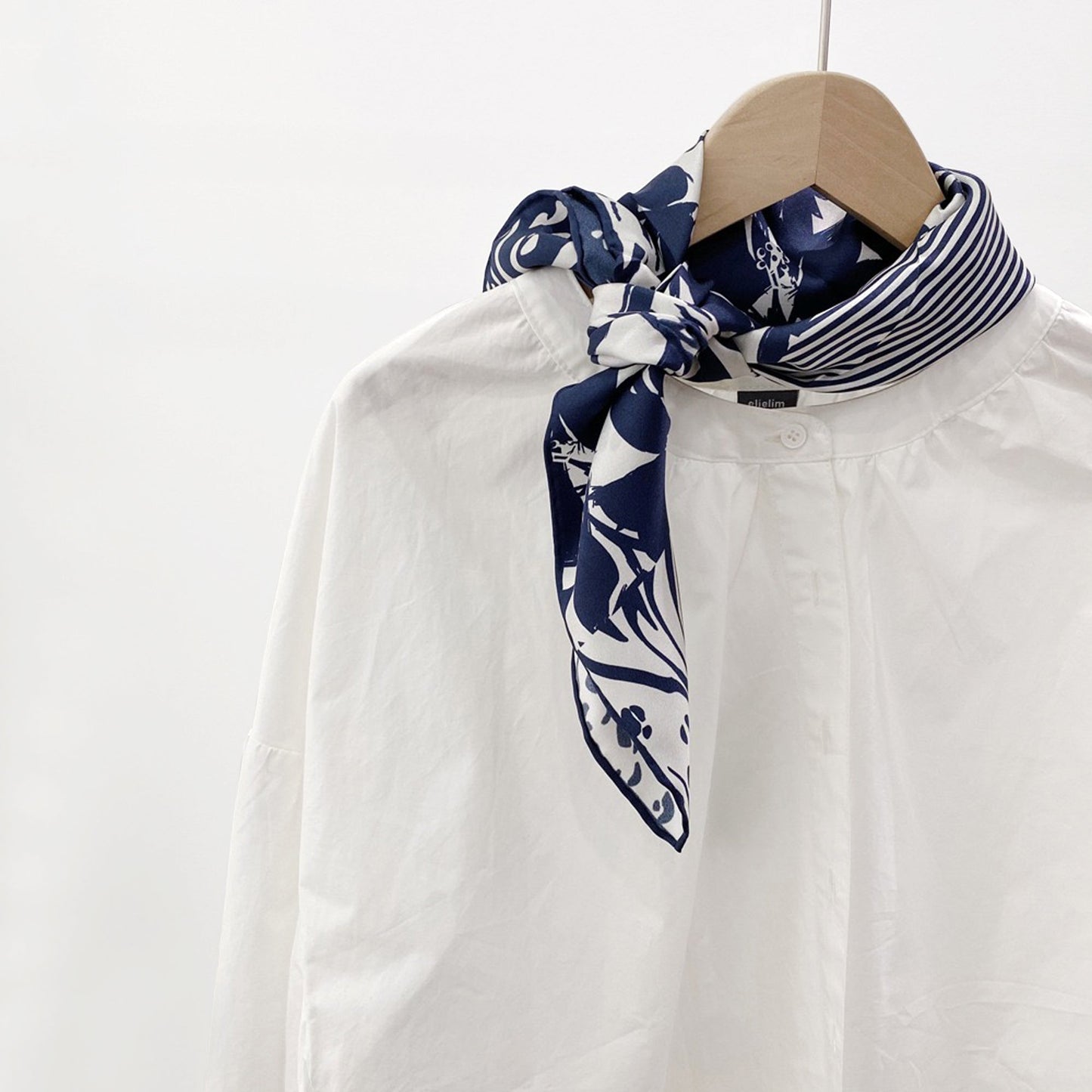 Navy Floral & Dots Silk Scarf Bandana – 65cm for Women