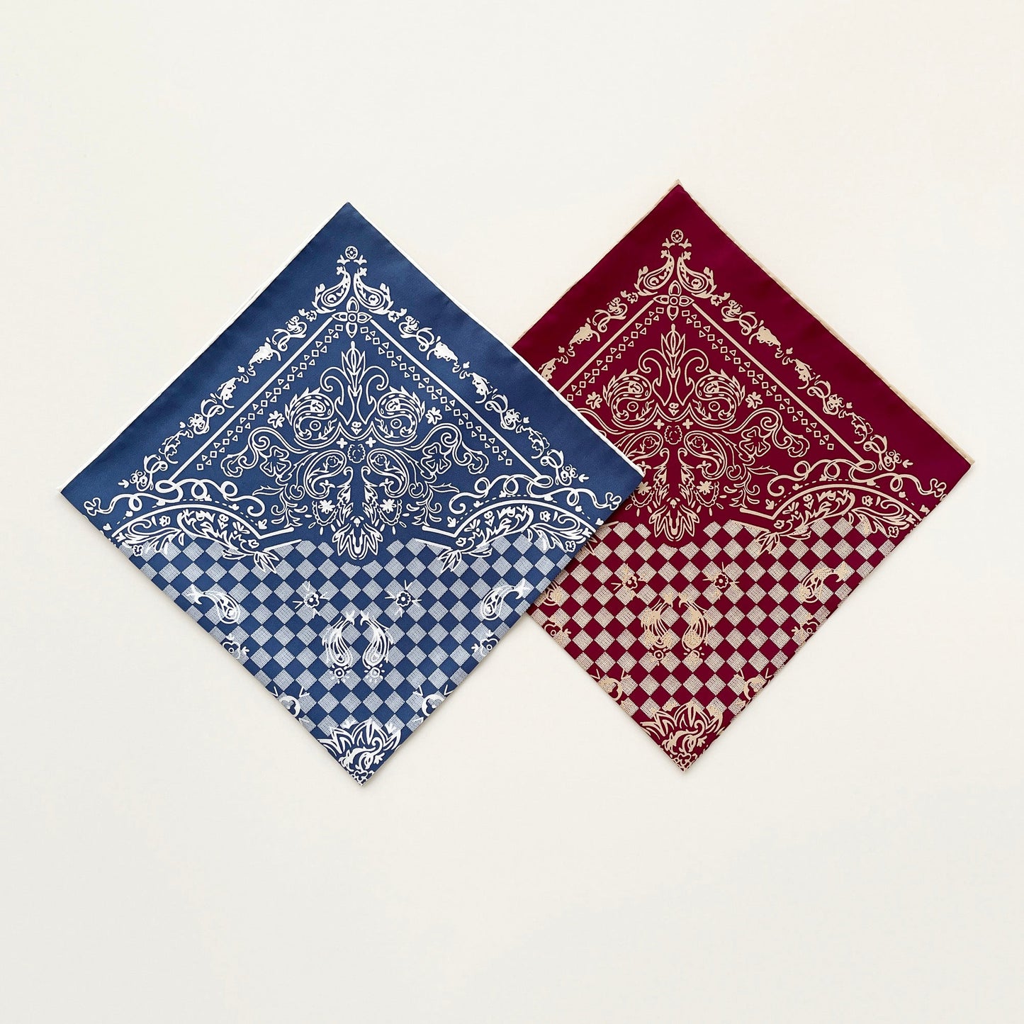 Baroque Check Silk Scarf - 53cm Hand-rolled Women's Bandana Neck Scarf