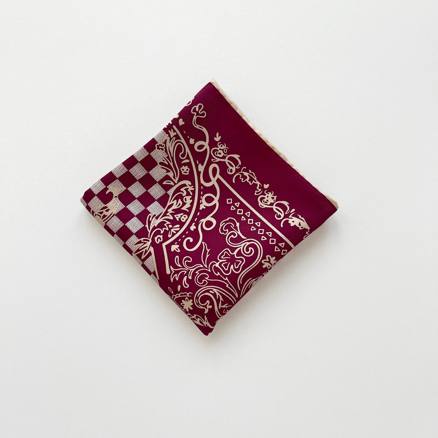 Baroque Check Silk Scarf - 53cm Hand-rolled Women's Bandana Neck Scarf