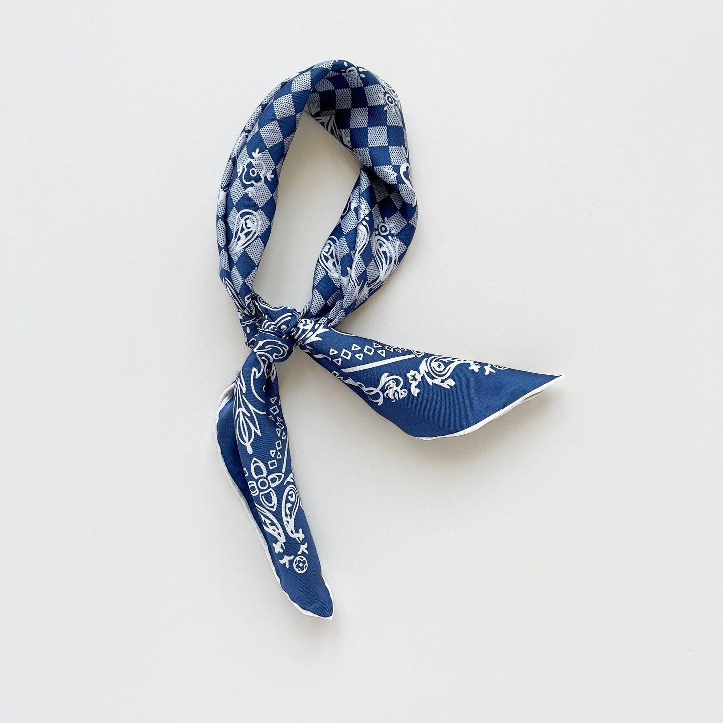 Baroque Check Silk Scarf - 53cm Hand-rolled Women's Bandana Neck Scarf