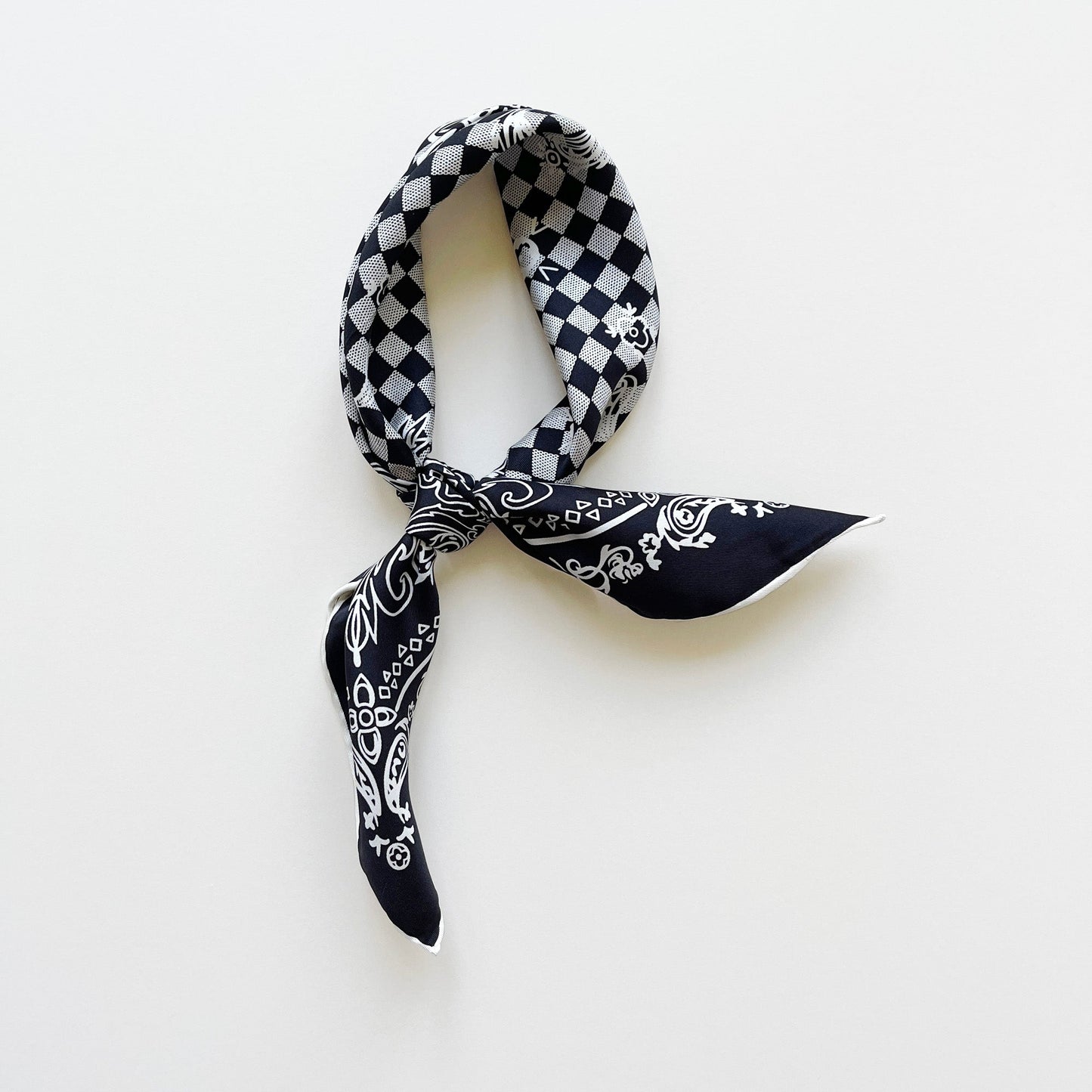 Baroque Check Silk Scarf - 53cm Hand-rolled Women's Bandana Neck Scarf