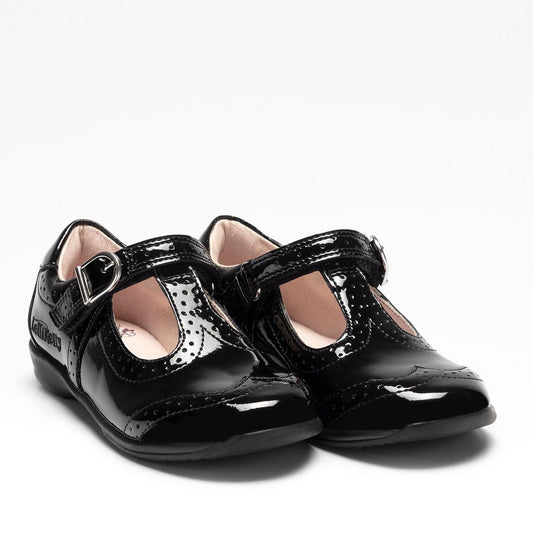 Lelli Kelly Girls Jennette Black Patent T-Bar Velcro Girls School Shoes