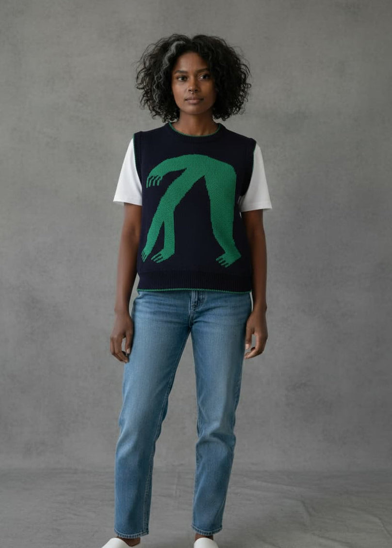 Organic Cotton Knit Jumper Vest - Blue