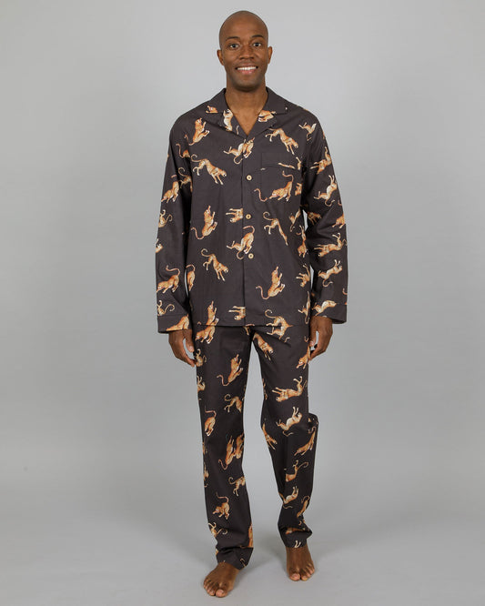 Mens Long Pyjamas - Jumping Cheetahs