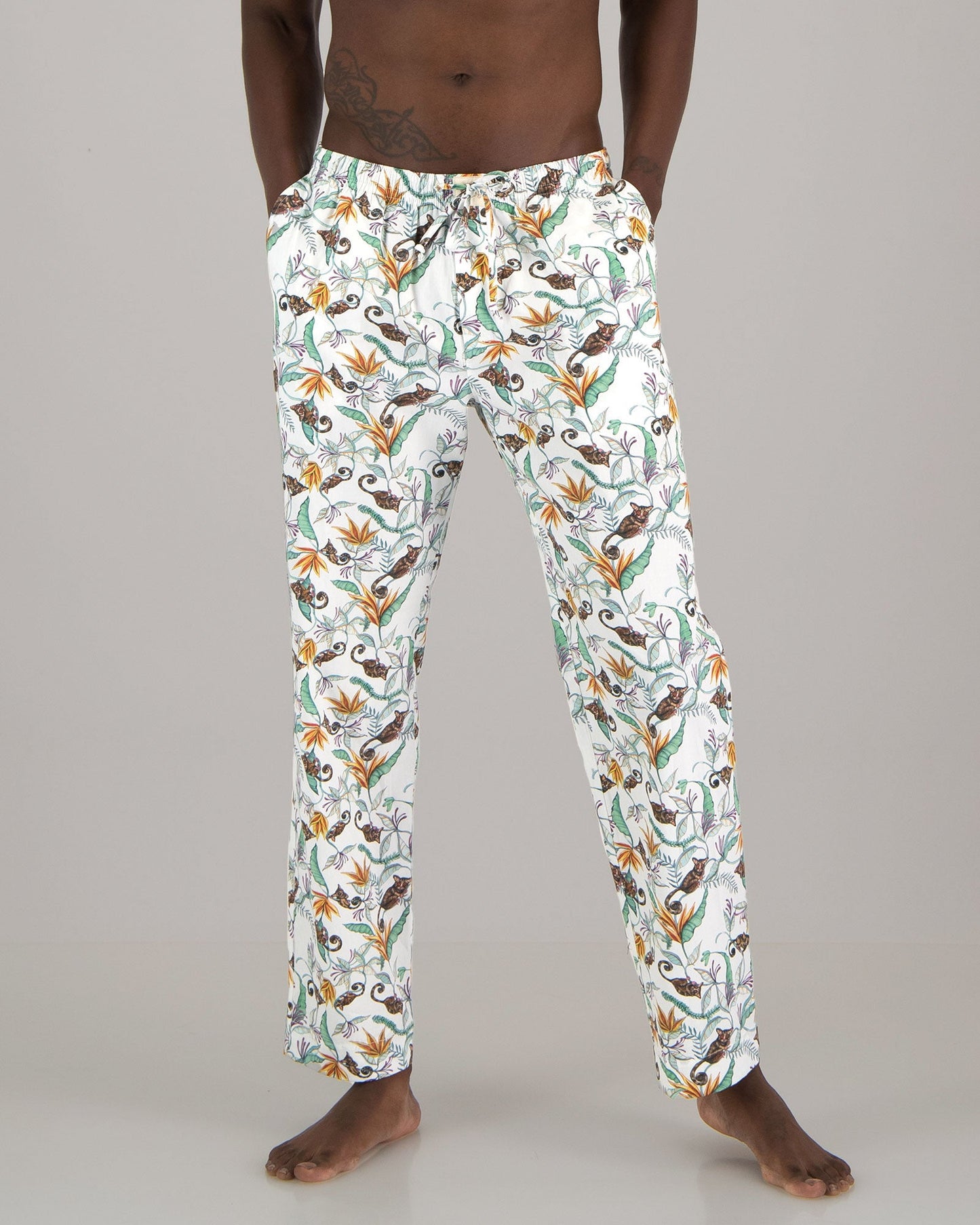 Mens Lounge Pants - Night Monkeys White
