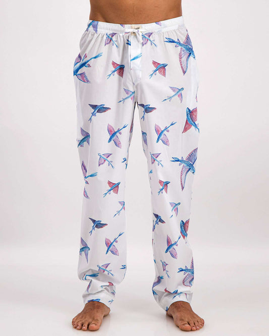 Mens Lounge Pants - Flying Fish White