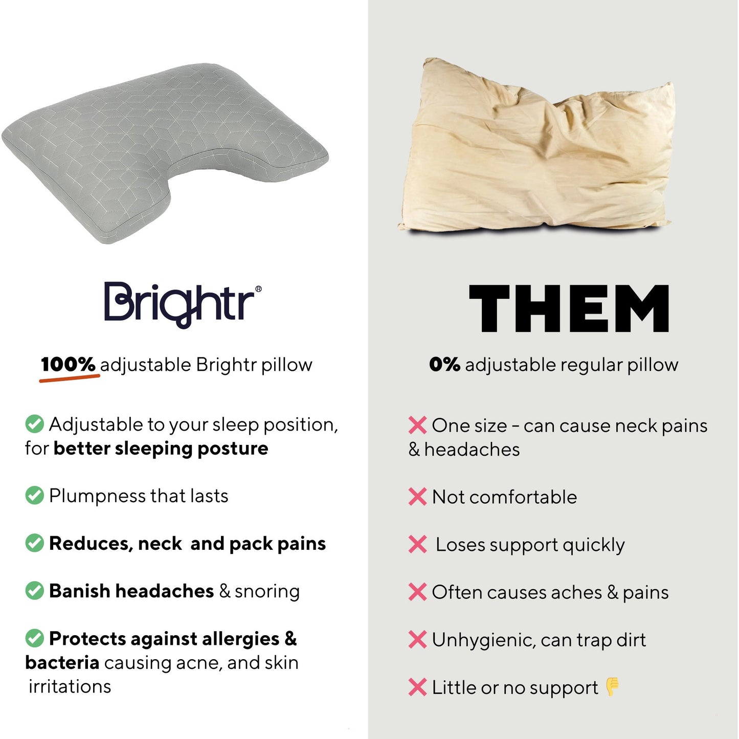 Brightr® MoonHug Adjustable Memory Foam pillow Bundle