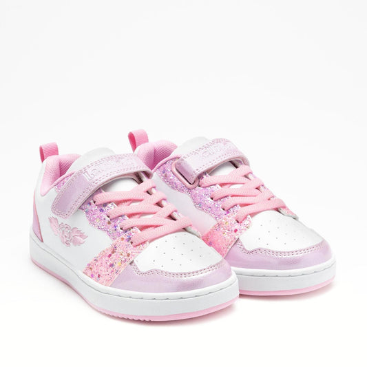 LELLI KELLY Girls Amalia Pink and White Glitter Trainers Elastic Laces