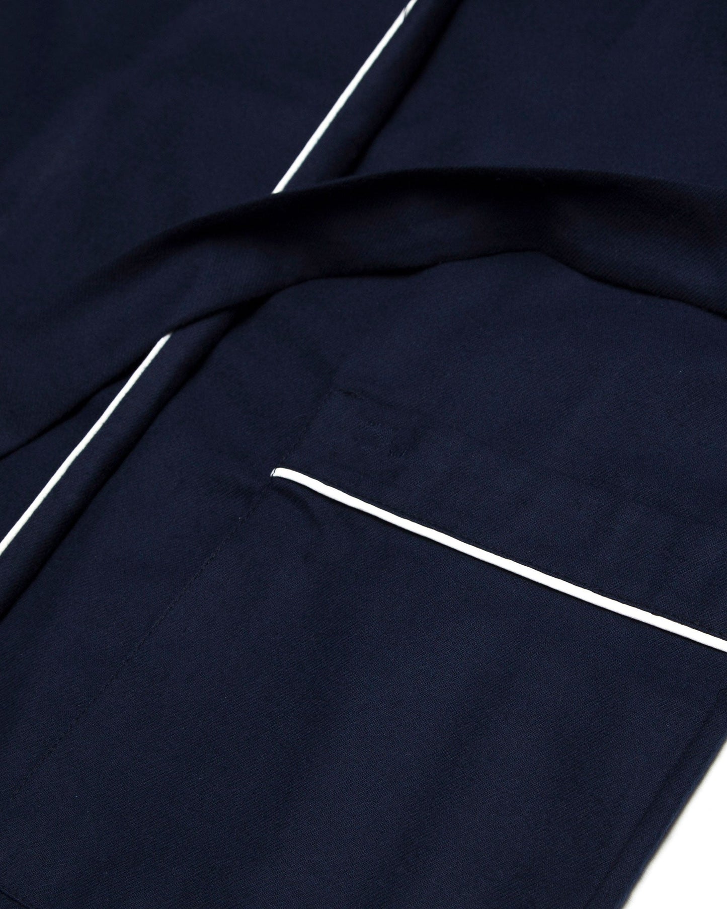 Women's Flannel Dressing Gown - Navy with White Piping