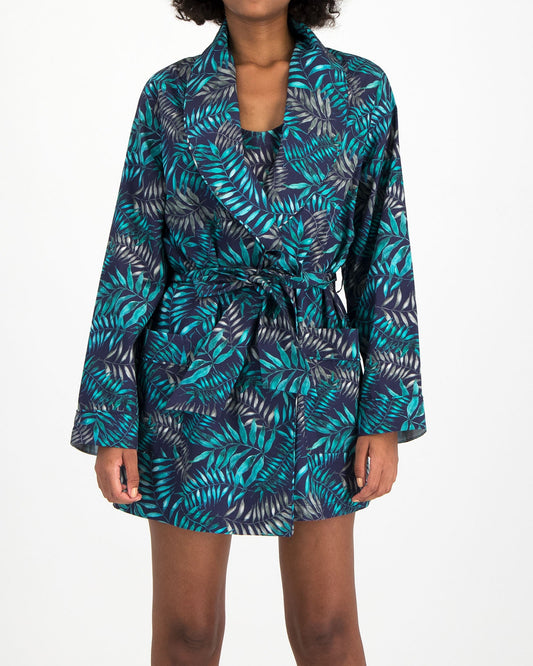 Women's Dressing Gown - Palm Leaves Navy