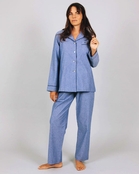 Womens Long Pyjamas - Chambray Blue Sky