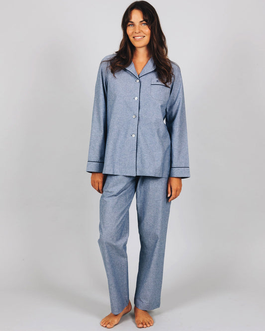 Womens Long Pyjamas - Chambray Indigo
