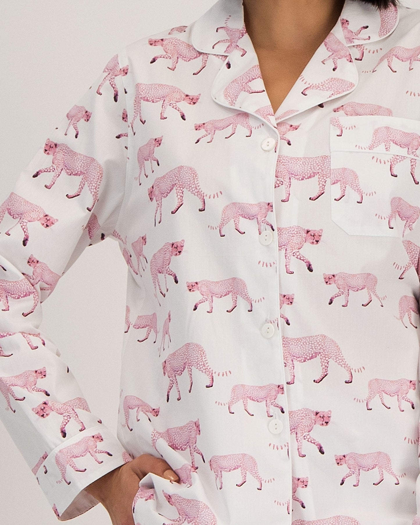 Womens Long Pyjamas - Pink Cheetahs