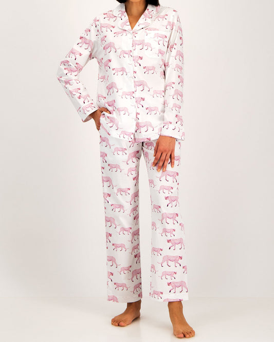 Womens Long Pyjamas - Pink Cheetahs