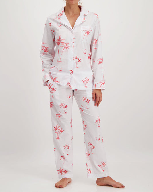 Womens Long Pyjamas - Pink Palms