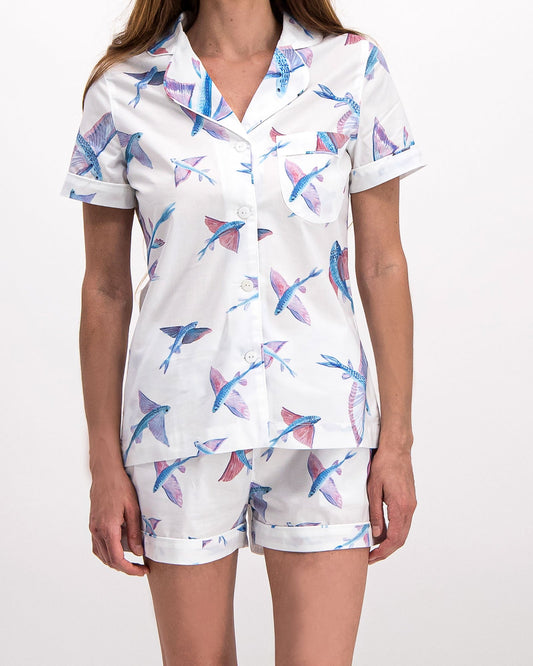 Womens Short Pyjamas - Flying Fish White