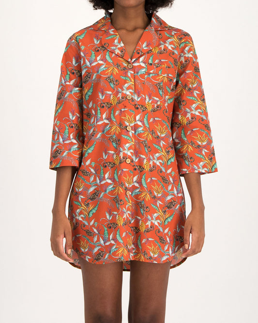 Women's Sleep Shirt - Night Monkeys Orange