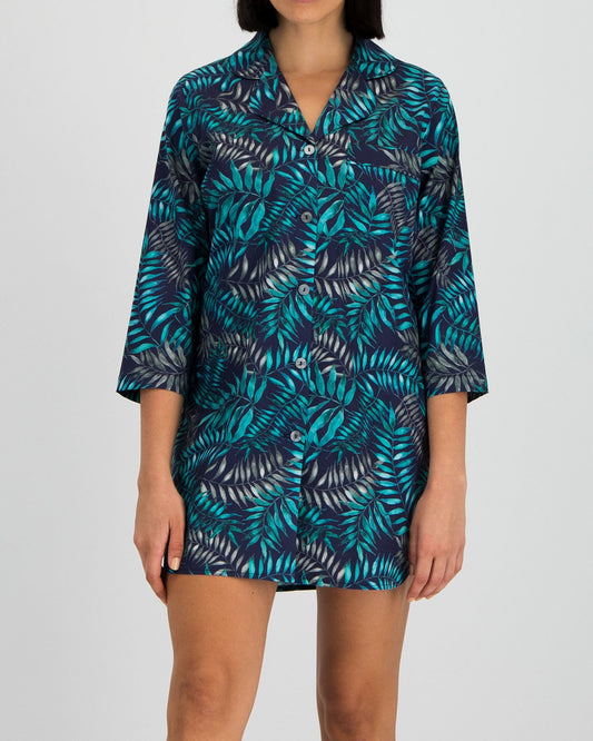 Women's Sleep Shirt - Palm Leaves Navy