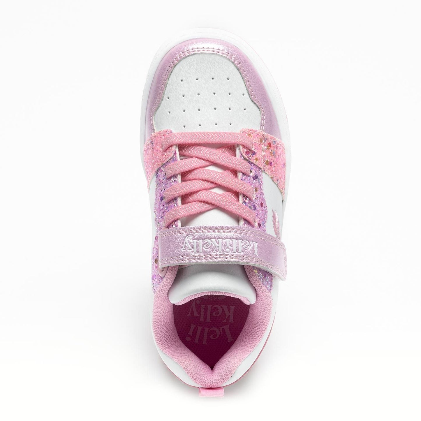LELLI KELLY Girls Amalia Pink and White Glitter Trainers Elastic Laces