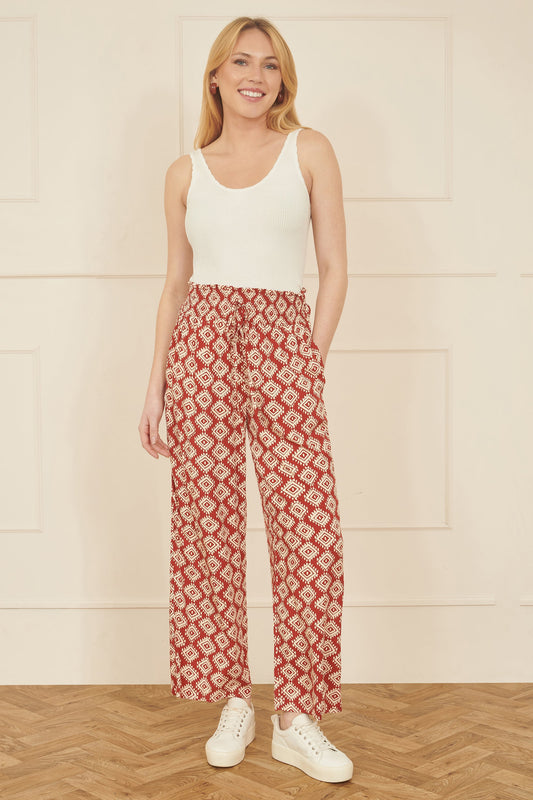 Yumi Red Geo Print Relaxed Fit Trousers