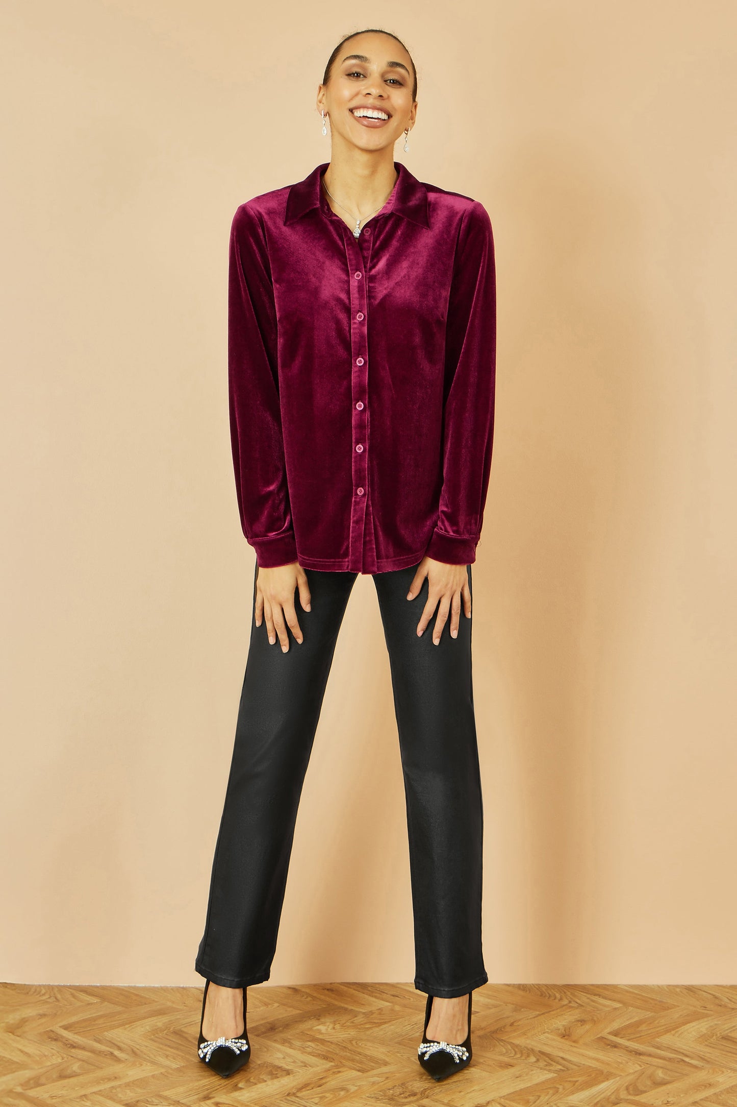 Yumi Burgundy Velvet Relaxed Fit Shirt