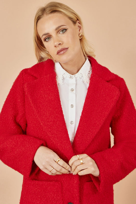 Yumi Red Boucle Long Line Coat