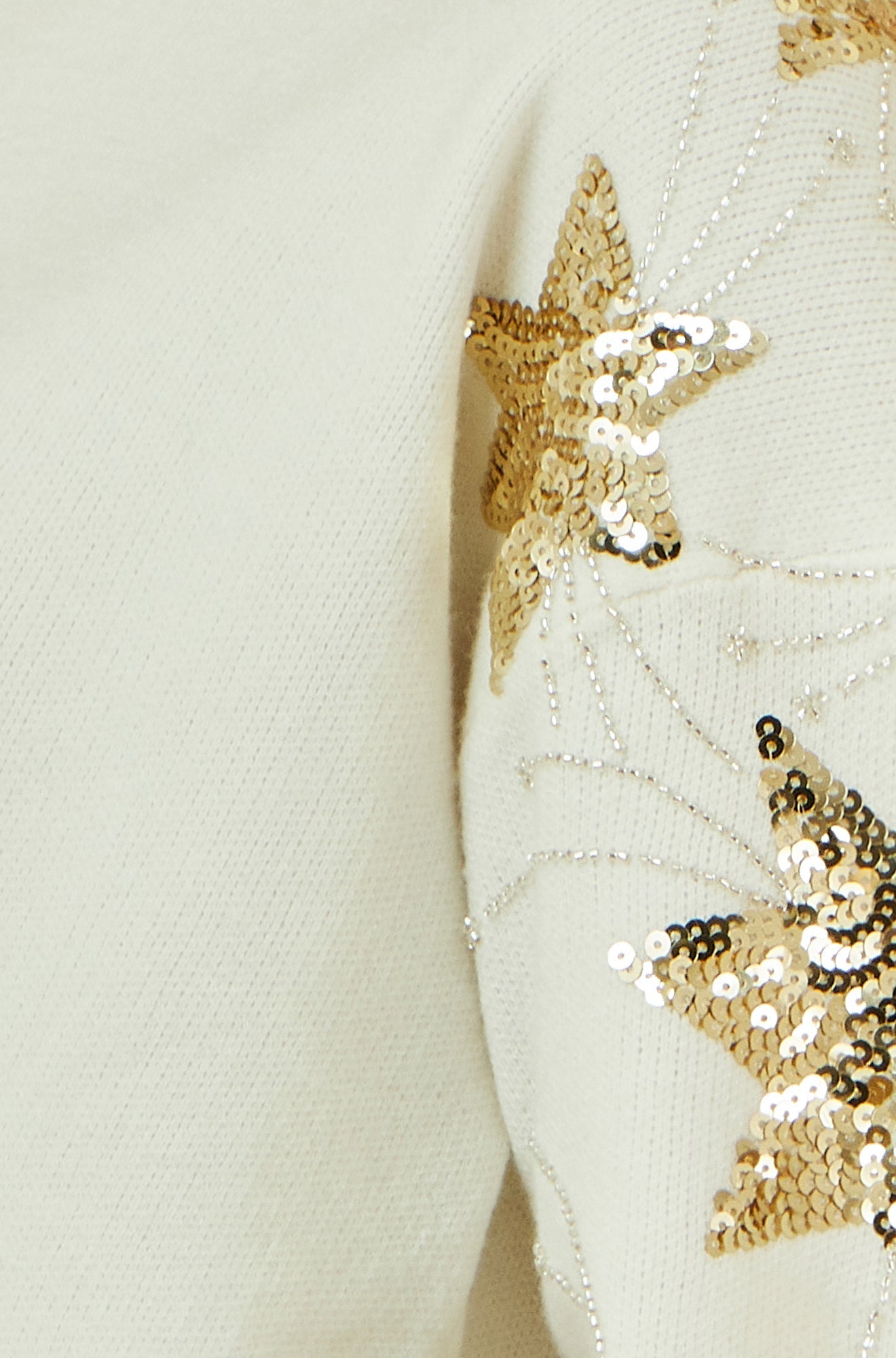 Yumi White Relaxed Fit Jumper With Sequin Star Sleeves