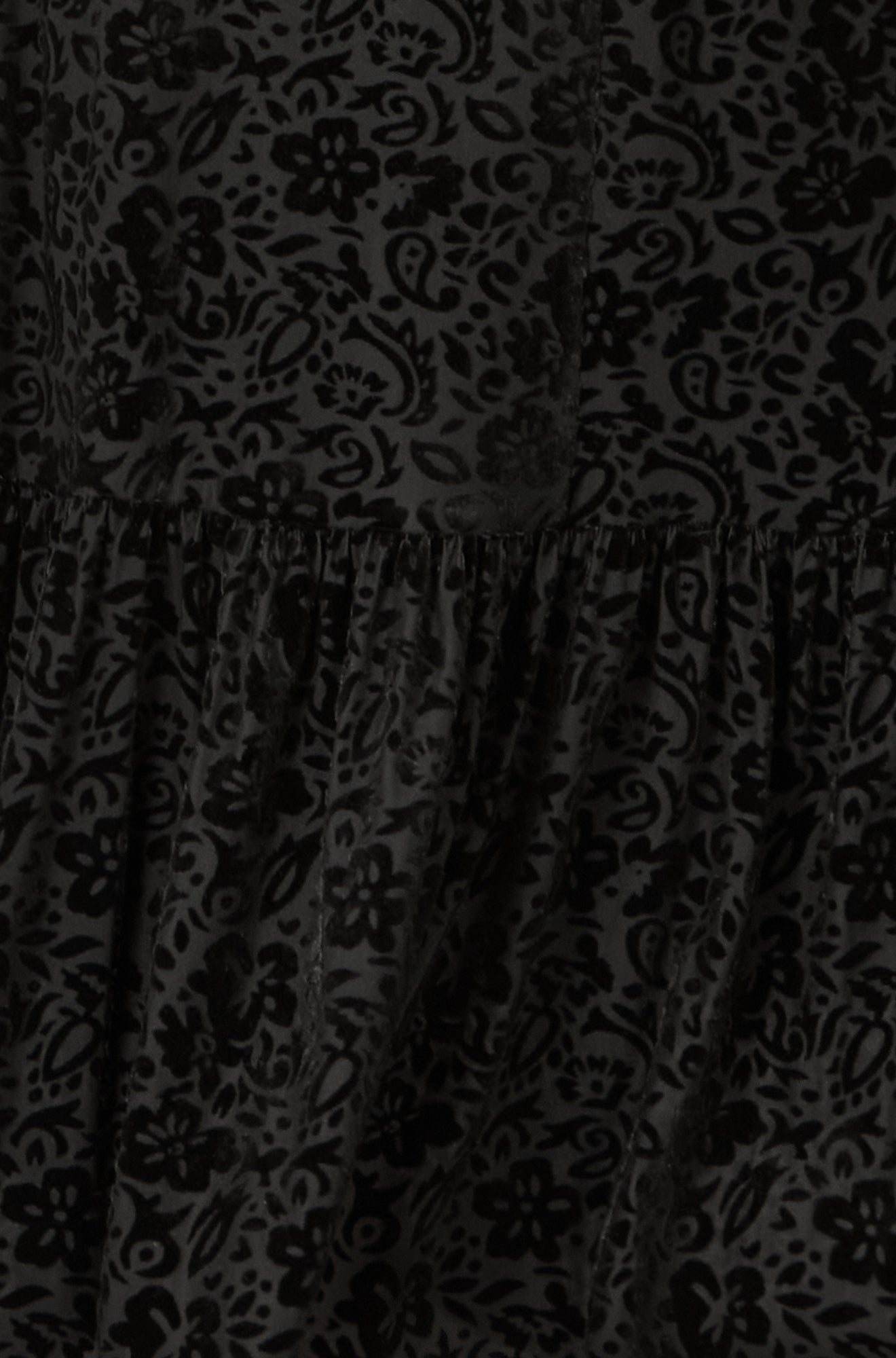 Yumi Black Floral Velour Velvet Twist Waist Midi Dress