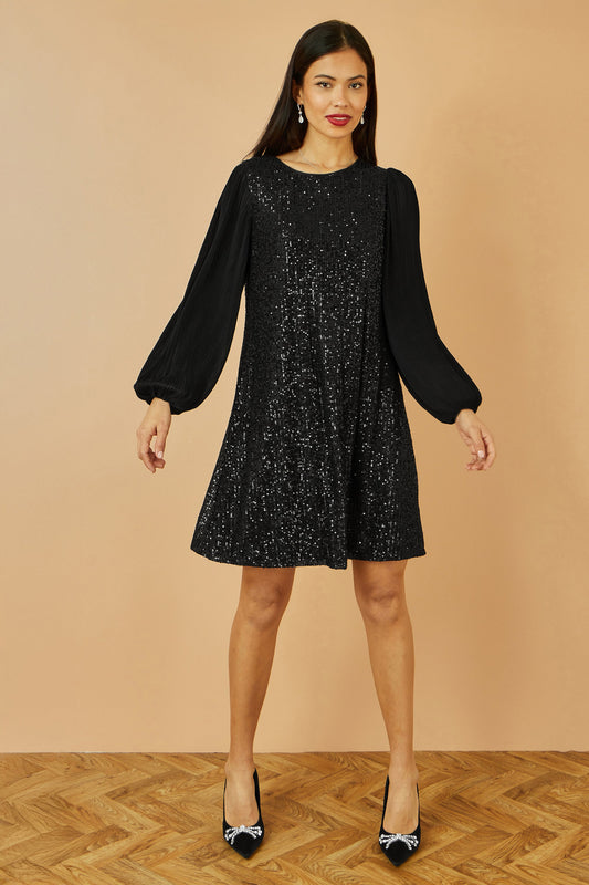Yumi Black Velvet Sequin Tunic With Long Pleated Sleeves