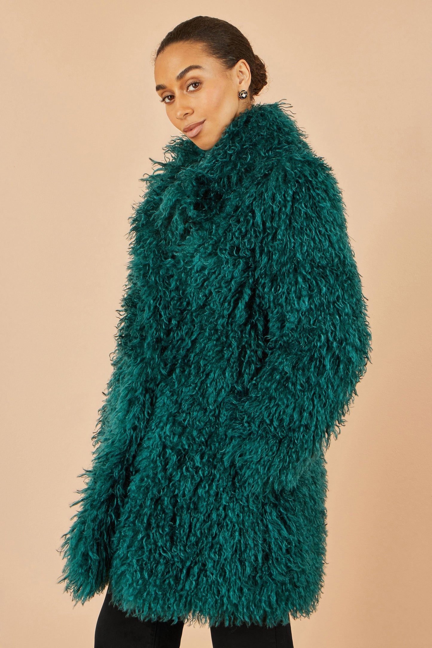 Yumi Teal Luxe Long Hair Fur Coat