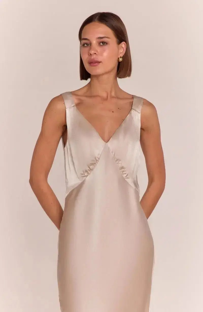 Amelia Dress in Champagne Satin