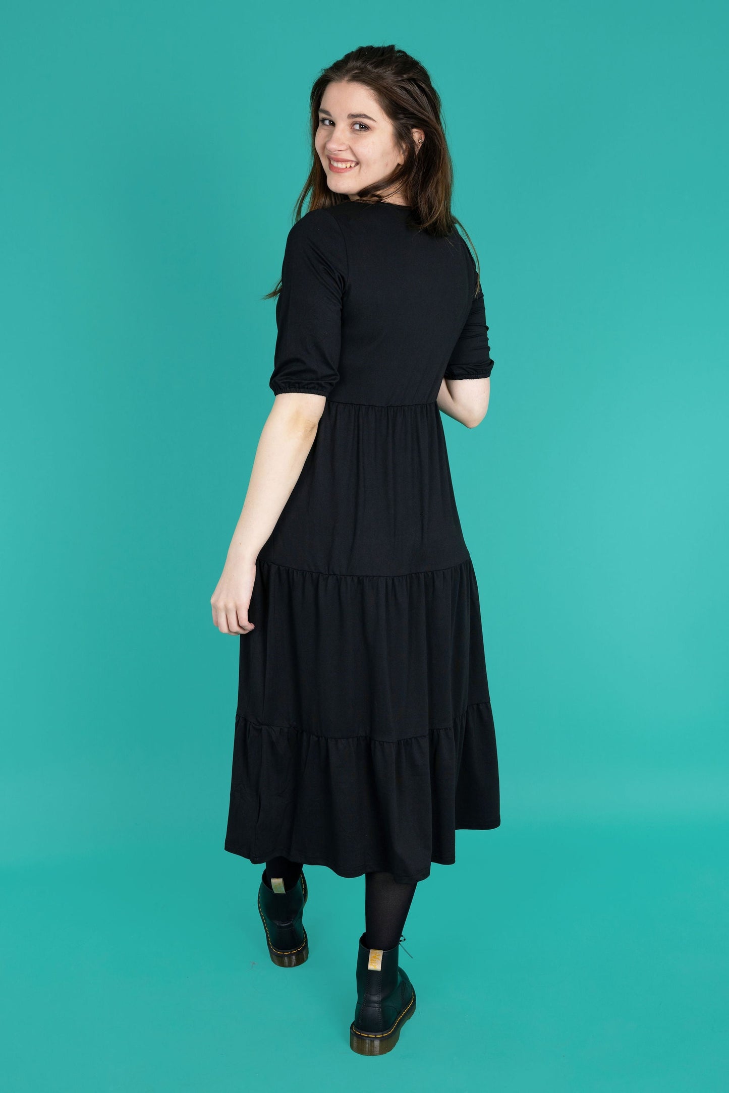 The Midi Breastfeeding Dress - Beth Black Cotton
